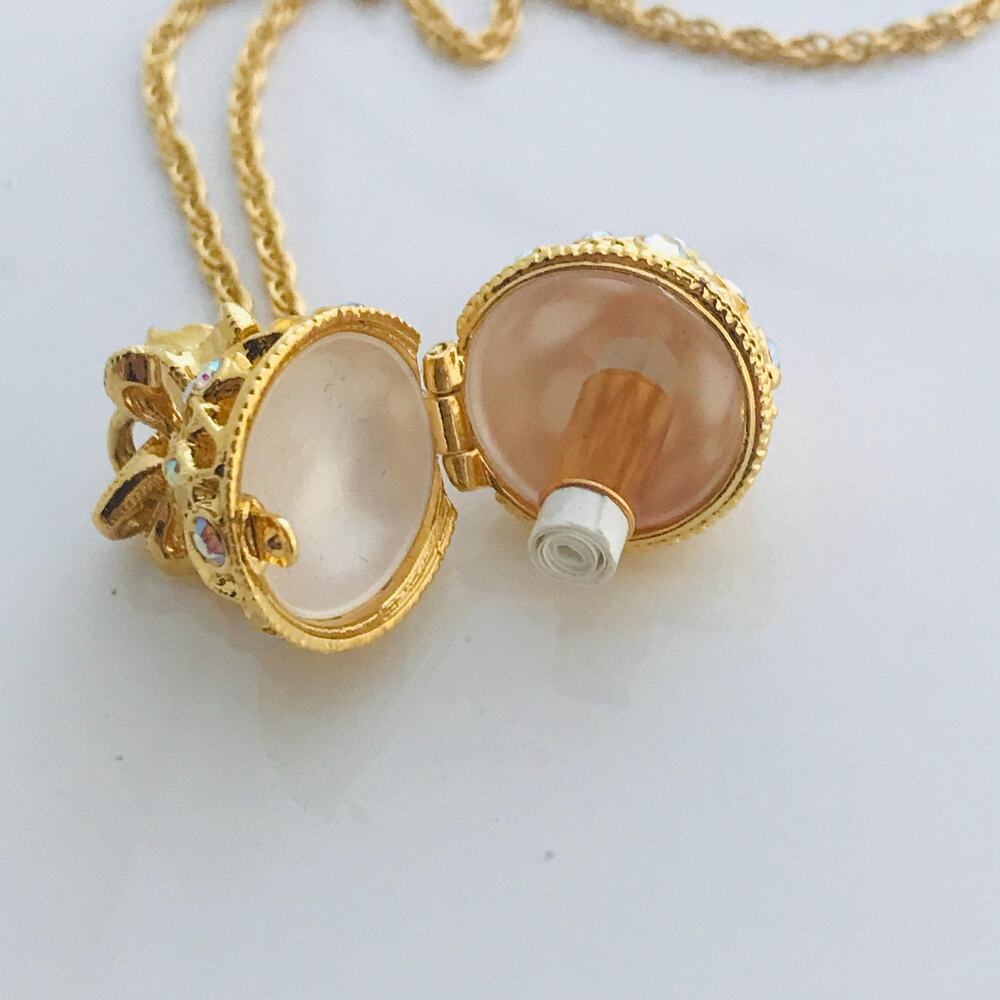 Joan Rivers Secret Scroll - Faberge Inspired Necklace- Gold Tone AB Rhinestones